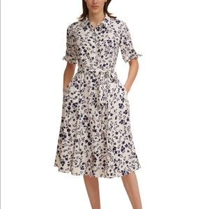 Calvin Klein Petite Blue Floral - Print Shirt Dress 10P